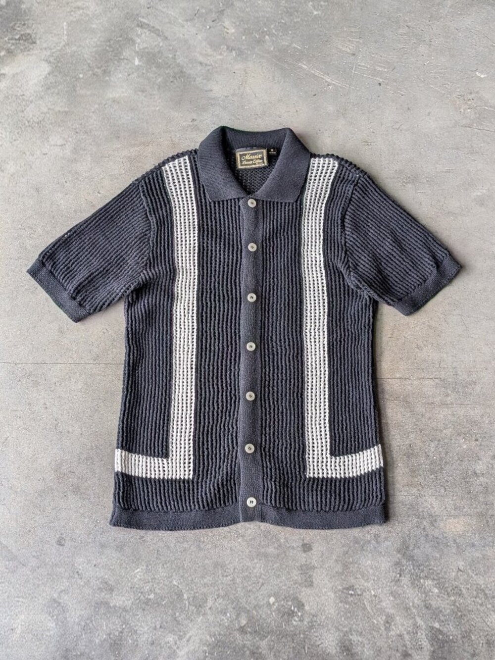 Massive Luxury Edition Men's Black White Striped Crochet Knit Top medium